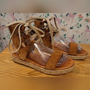EUC Anthropologie Maypole Tan Suede & Jute Casual Neutral Espadrille Shoe SZ 6